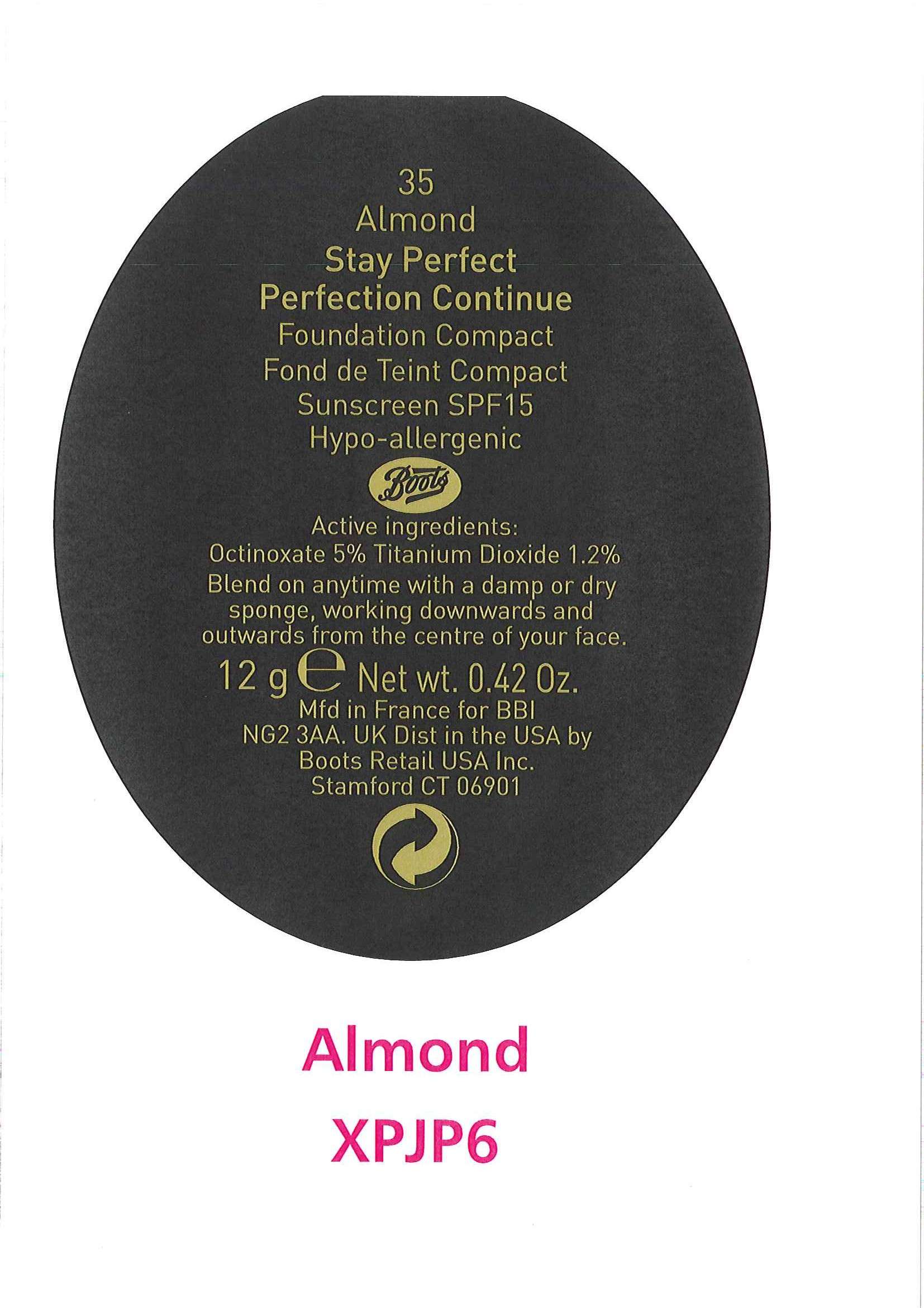 No7 Stay Perfect Foundation Compact Sunscreen SPF 15 Almond